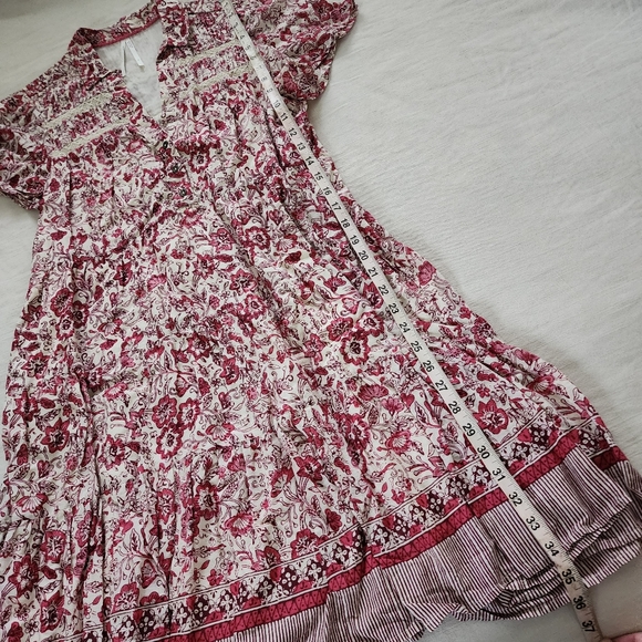 Anthropologie Georgina floral maroon cream dress flowy midi womens small - Picture 8 of 14